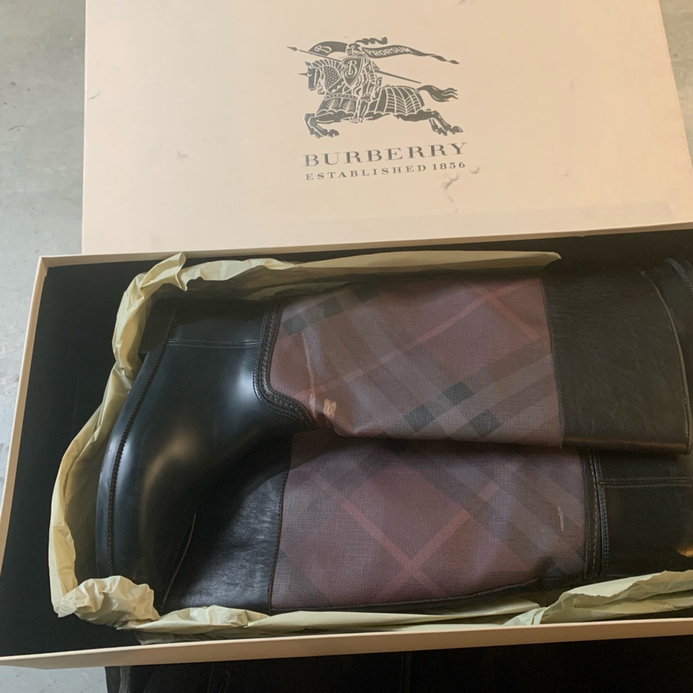 Burberry Vanstone Smoked Check Bimaterial rain boots.